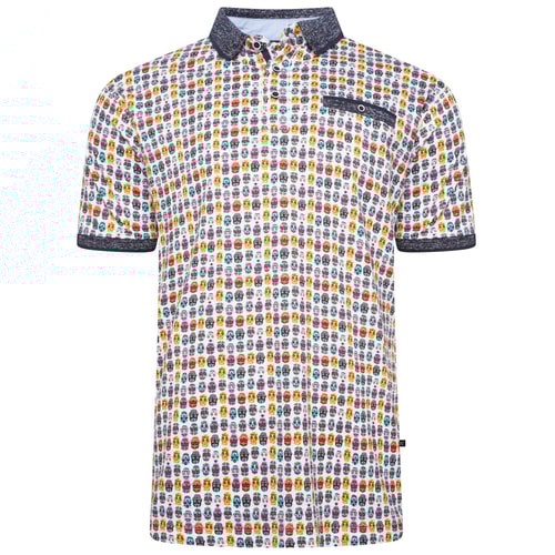 KAM Poloshirt mit Totenkopf-Print in Weiß